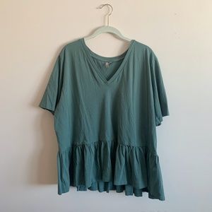ASOS T-Shirt with Ruffle Hem in Green